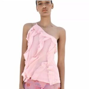Zara - Asymmetric Pink Ruffle Cami - NWT - M